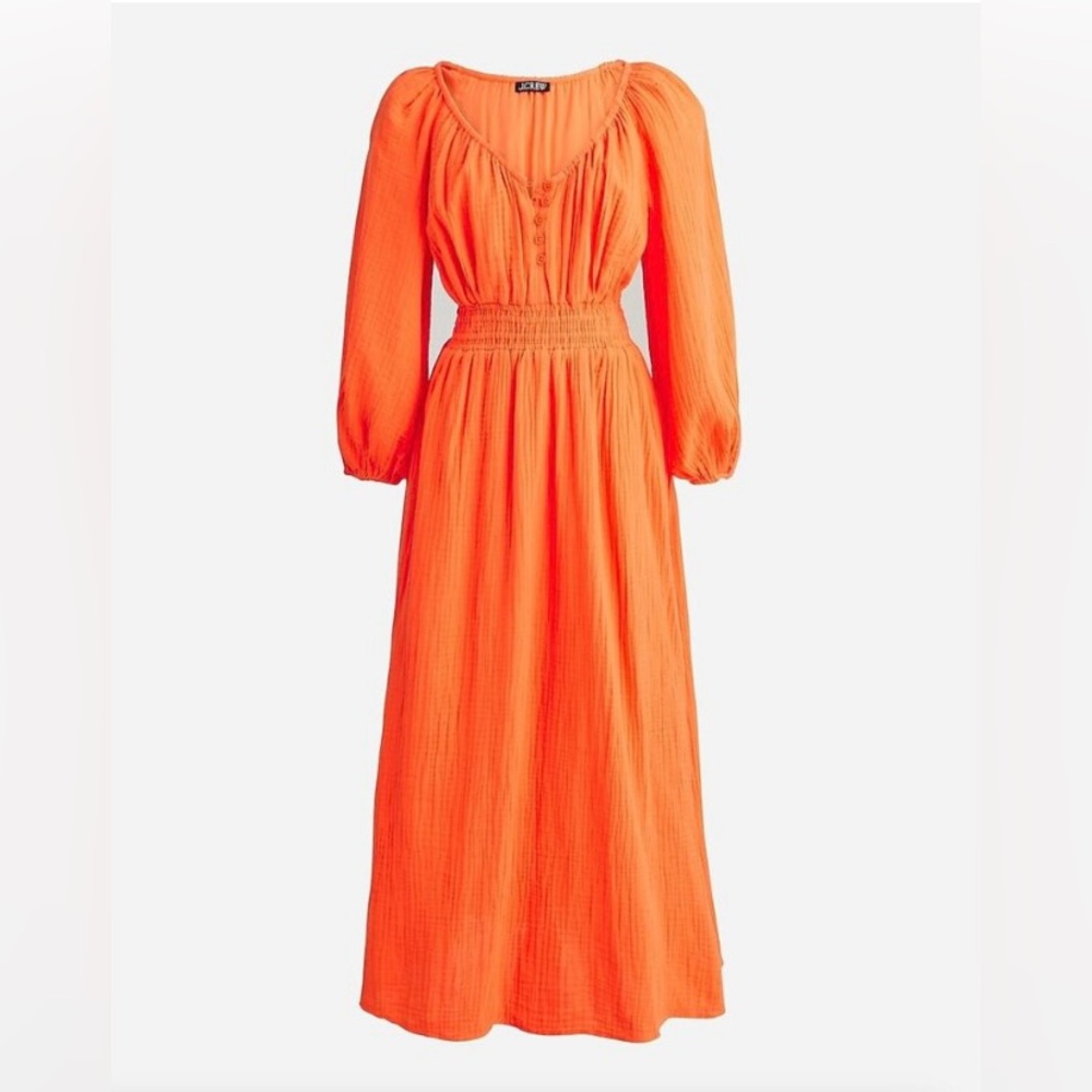 J.Crew Bright Orange Gauze Midi Dress
